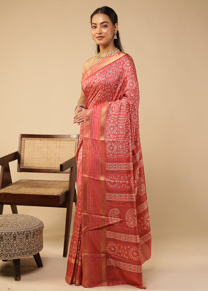 Pink Chanderi Cotton Saree With Blouse Piece