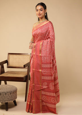 Pink Chanderi Cotton Saree With Blouse Piece