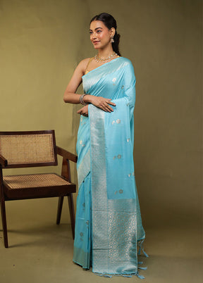 Blue Dupion Silk Saree With Blouse Piece