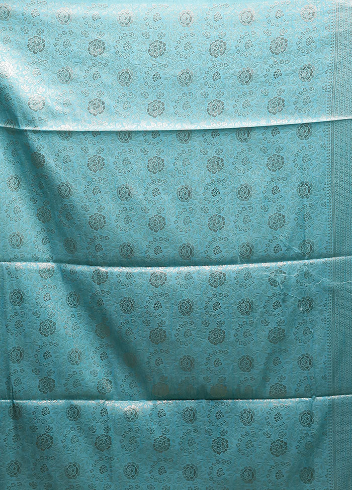 Blue Dupion Silk Saree With Blouse Piece