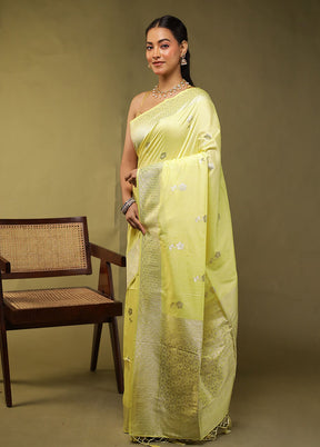Yellow Dupion Silk Saree With Blouse Piece