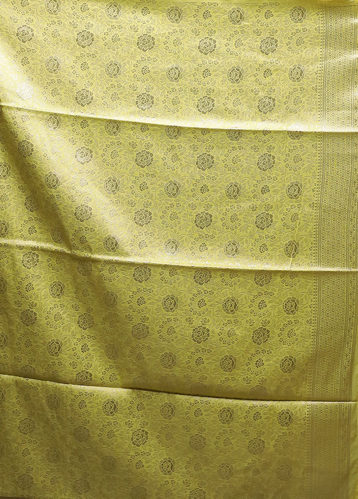 Yellow Dupion Silk Saree With Blouse Piece