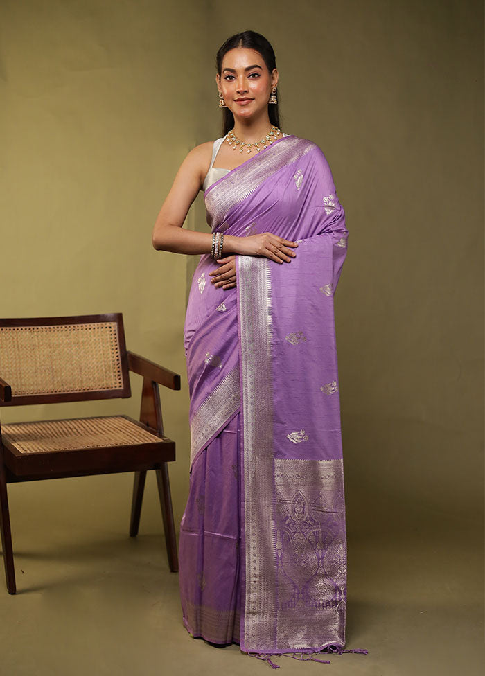 Purple Dupion Silk Saree With Blouse Piece