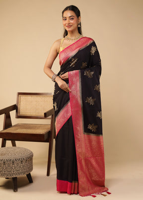 Black Dupion Silk Saree With Blouse Piece