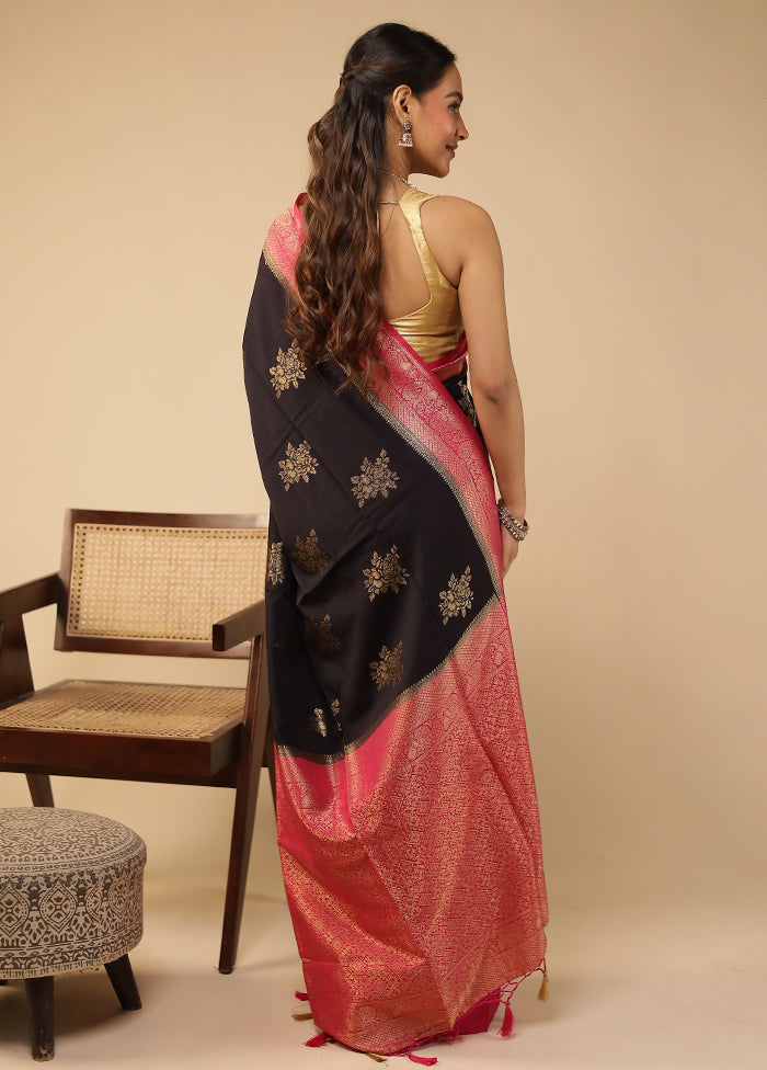 Black Dupion Silk Saree With Blouse Piece