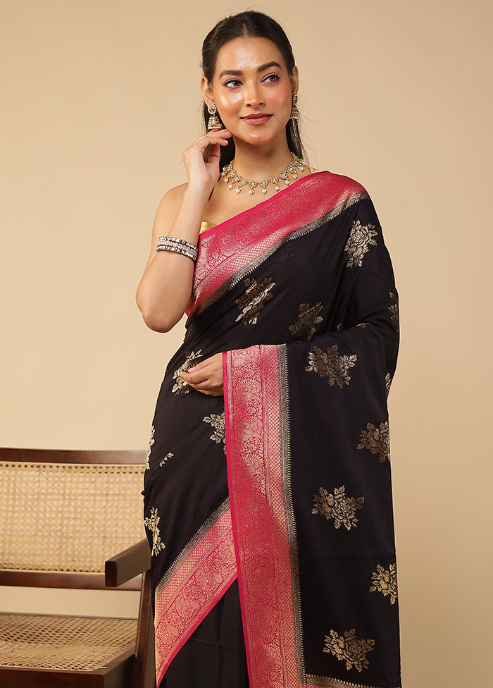 Black Dupion Silk Saree With Blouse Piece