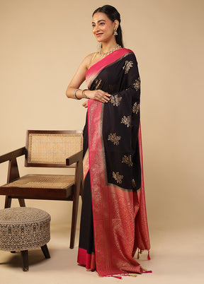 Black Dupion Silk Saree With Blouse Piece