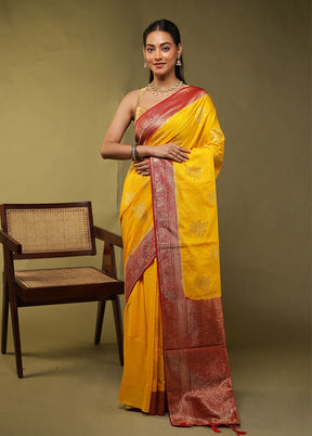 Yellow Dupion Silk Saree With Blouse Piece