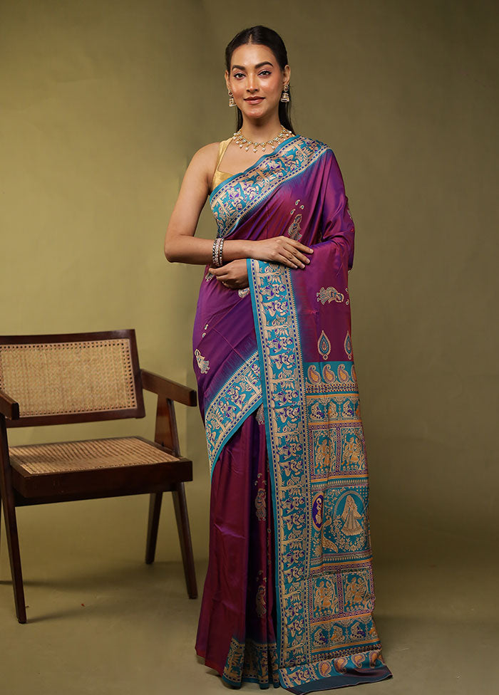 Purple Bomkai Silk Saree Without Blouse Piece