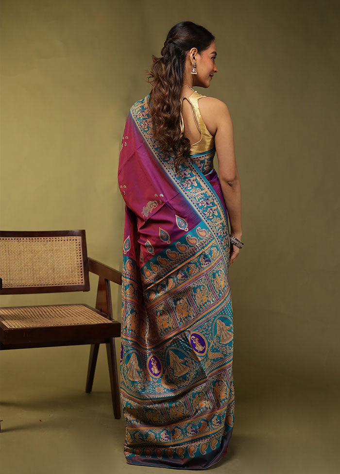 Purple Bomkai Silk Saree Without Blouse Piece