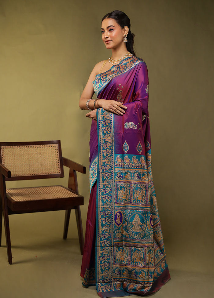 Purple Bomkai Silk Saree Without Blouse Piece