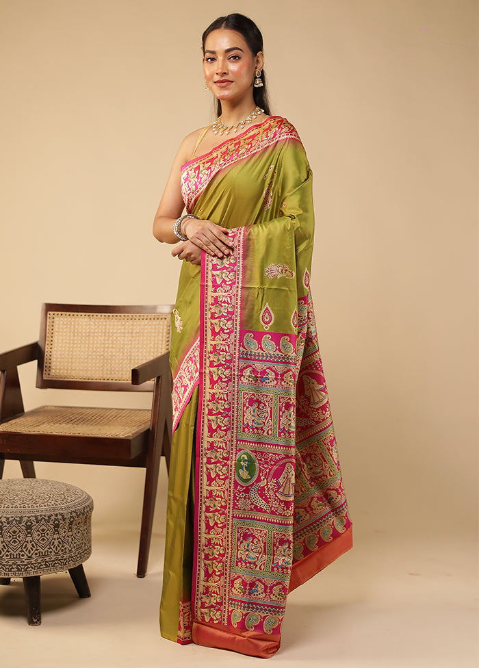 Green Bomkai Silk Saree Without Blouse Piece