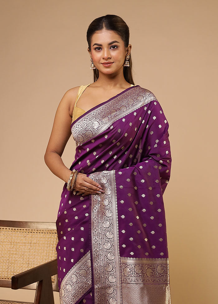 Purple Katan Silk Saree With Blouse Piece