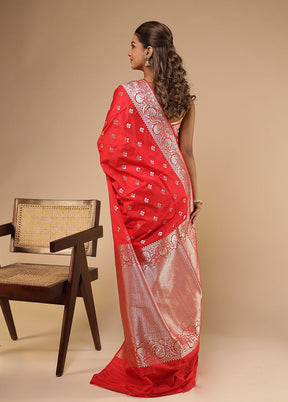 Red Katan Silk Saree With Blouse Piece
