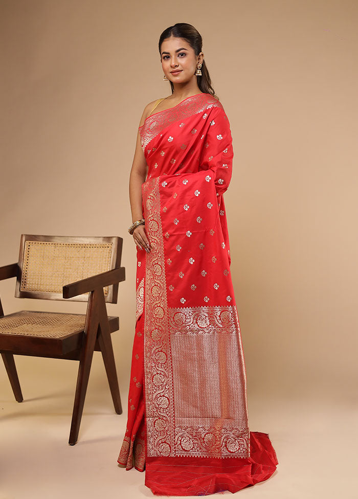 Red Katan Silk Saree With Blouse Piece