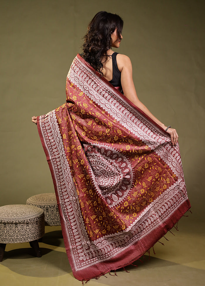 Pink Handloom Kantha Stitch Pure Silk Saree With Blouse Piece