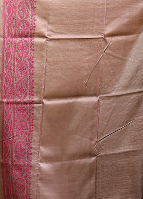 Cream Handloom Kantha Stitch Pure Silk Saree With Blouse Piece