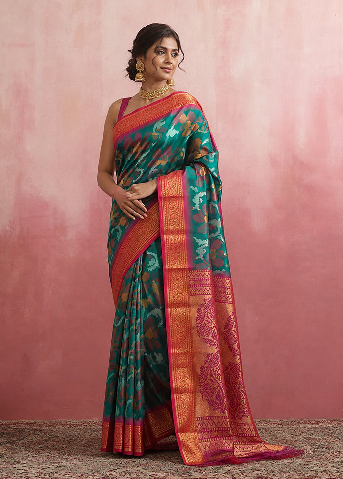 Blue Dupion Silk Saree With Blouse Piece