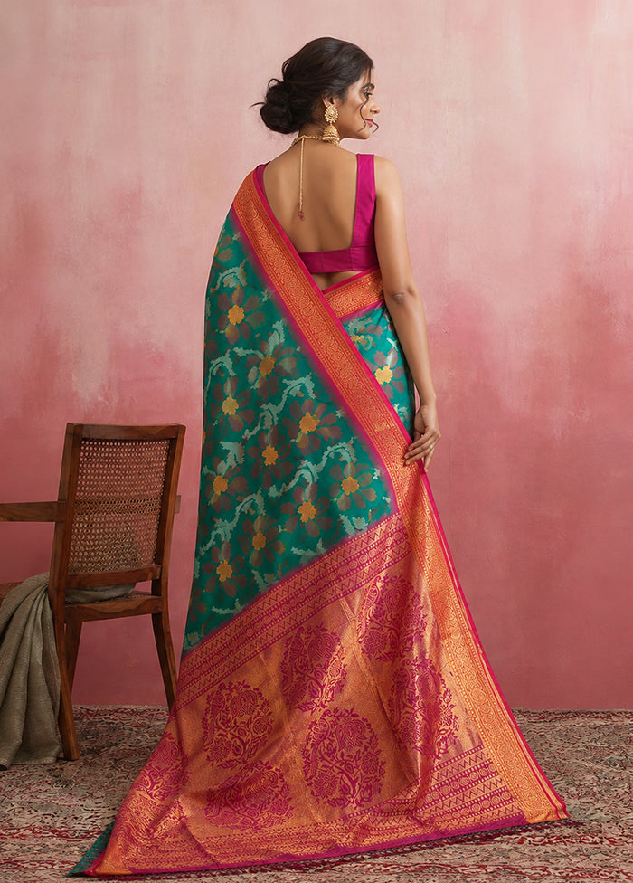 Blue Dupion Silk Saree With Blouse Piece