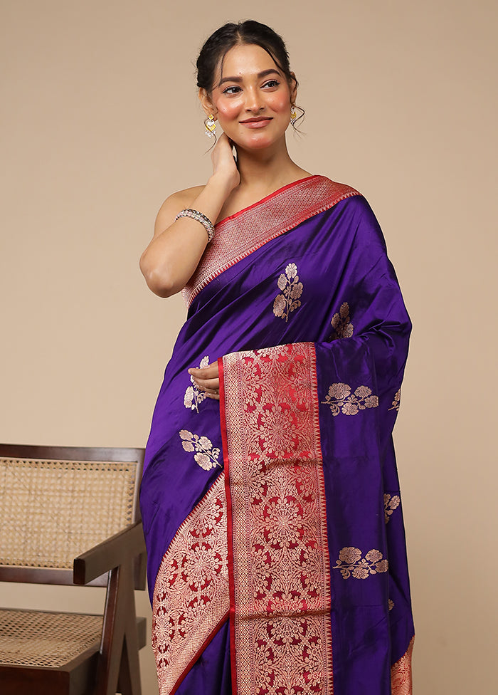 Purple Handloom Katan Pure Silk Saree With Blouse Piece