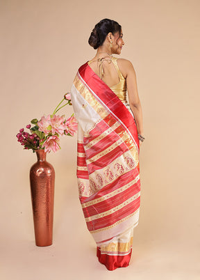 White Garad Pure Silk Saree Without Blouse Piece