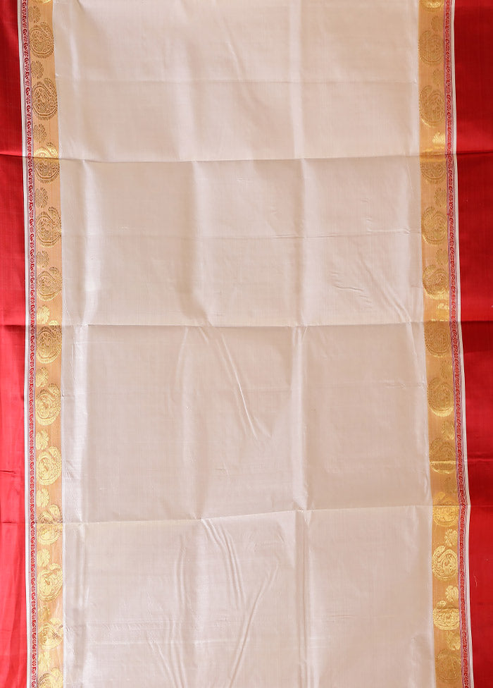 White Garad Pure Silk Saree Without Blouse Piece