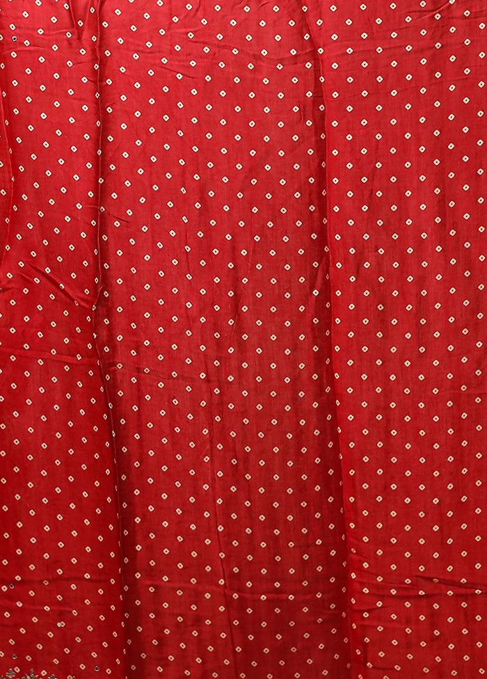 Red Printed Pure Silk Saree Without Blouse Piece