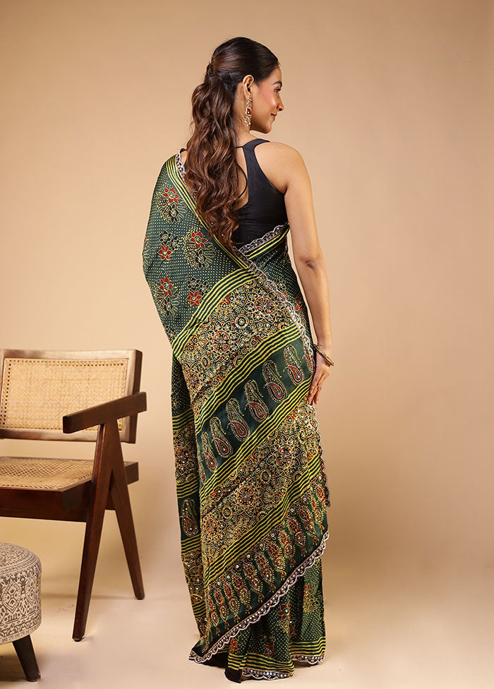 Green Printed Pure Silk Saree Without Blouse Piece