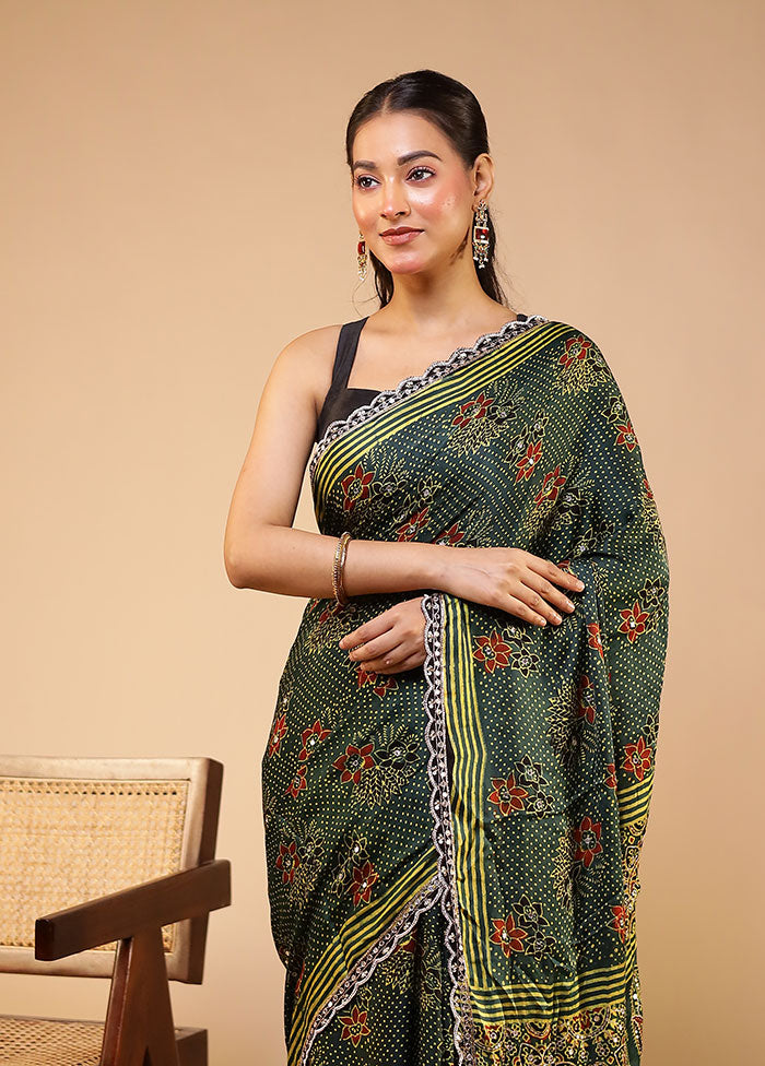 Green Printed Pure Silk Saree Without Blouse Piece