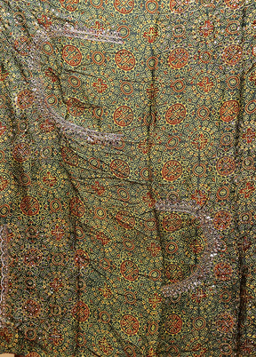 Green Printed Pure Silk Saree Without Blouse Piece