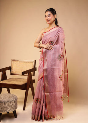 Pink Linen Silk Saree With Blouse Piece