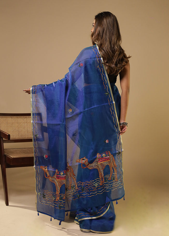 Blue Pure Cotton Saree With Blouse Piece