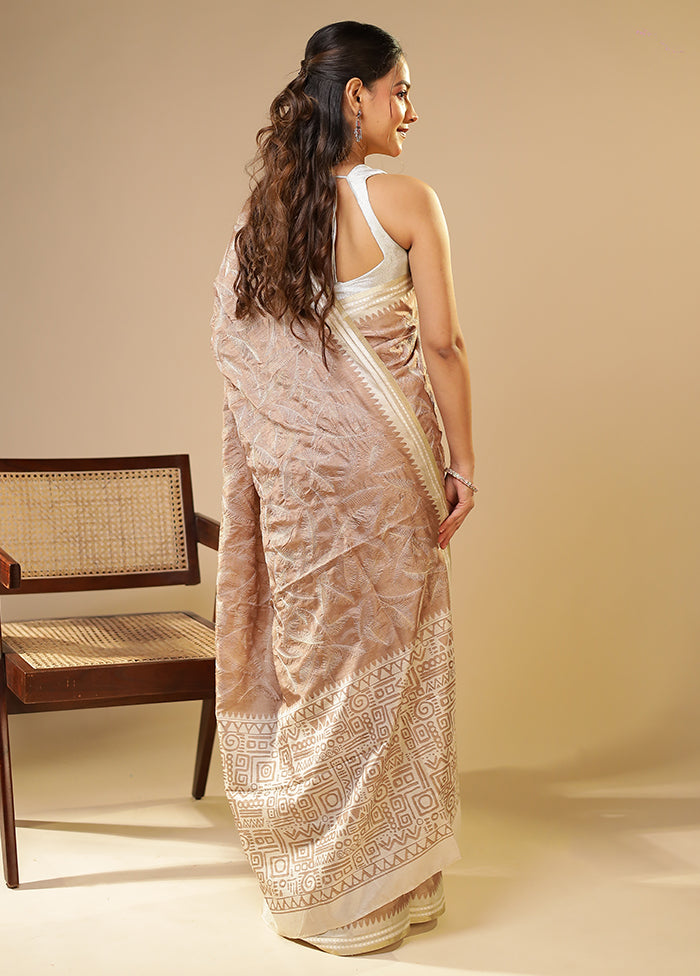 Cream Tussar Silk Saree With Blouse Piece
