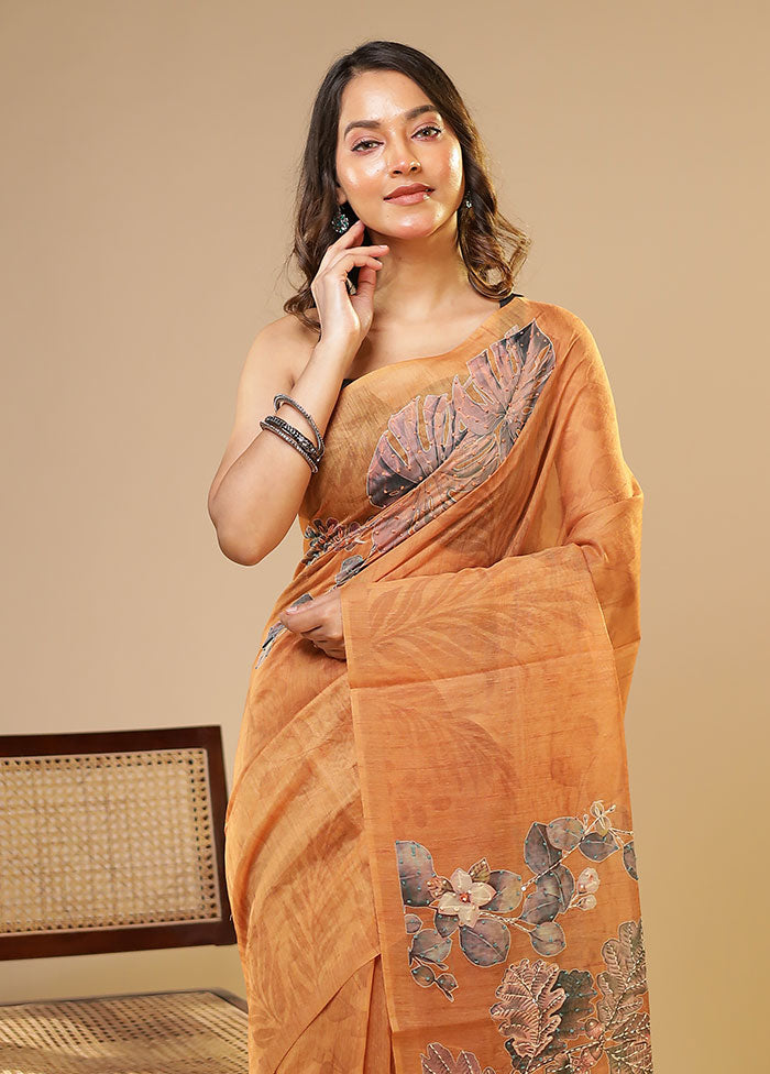 Yellow Linen Silk Saree With Blouse Piece