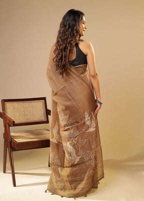 Green Linen Silk Saree With Blouse Piece