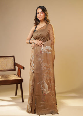 Green Linen Silk Saree With Blouse Piece
