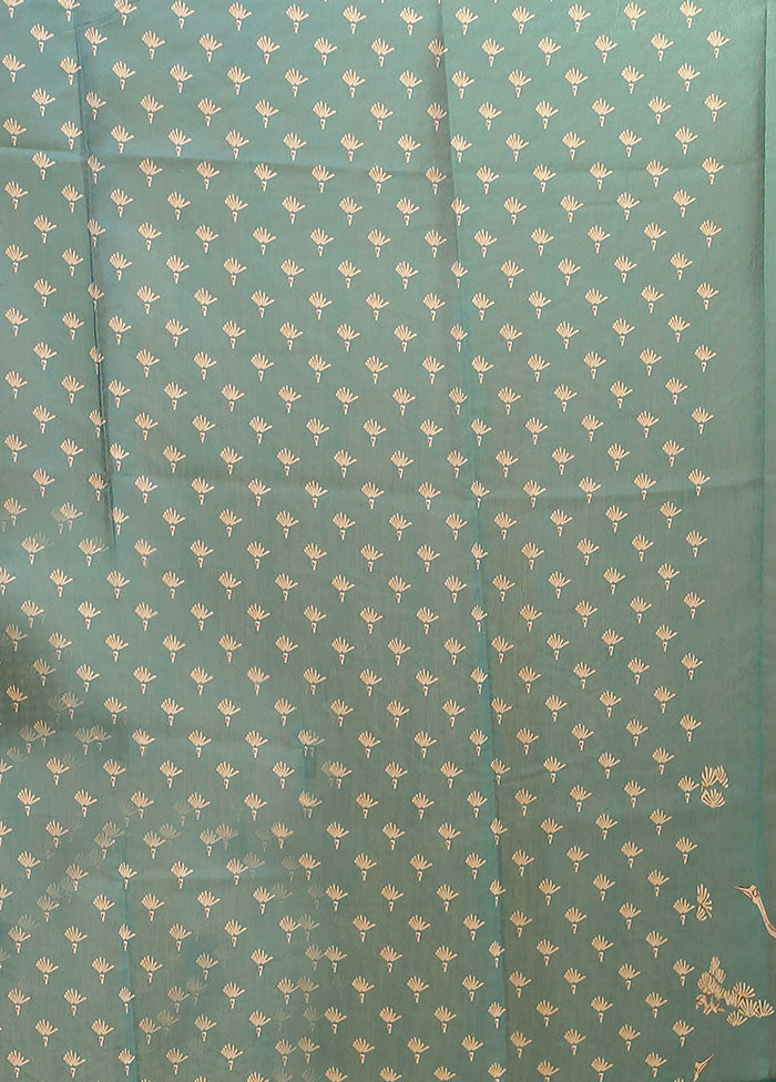 Blue Linen Silk Saree With Blouse Piece