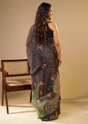 Grey Linen Silk Saree With Blouse Piece