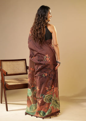 Grey Linen Silk Saree With Blouse Piece