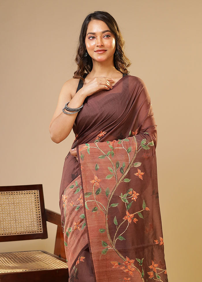 Grey Linen Silk Saree With Blouse Piece