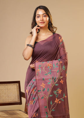 Purple Linen Silk Saree With Blouse Piece