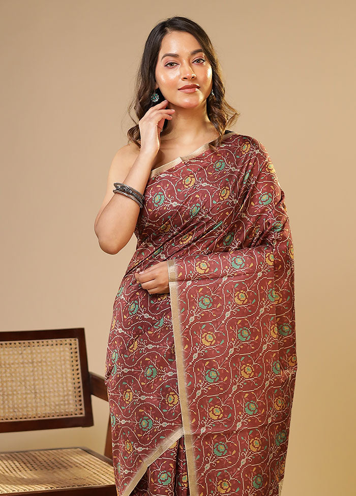 Maroon Tussar Silk Saree With Blouse Piece