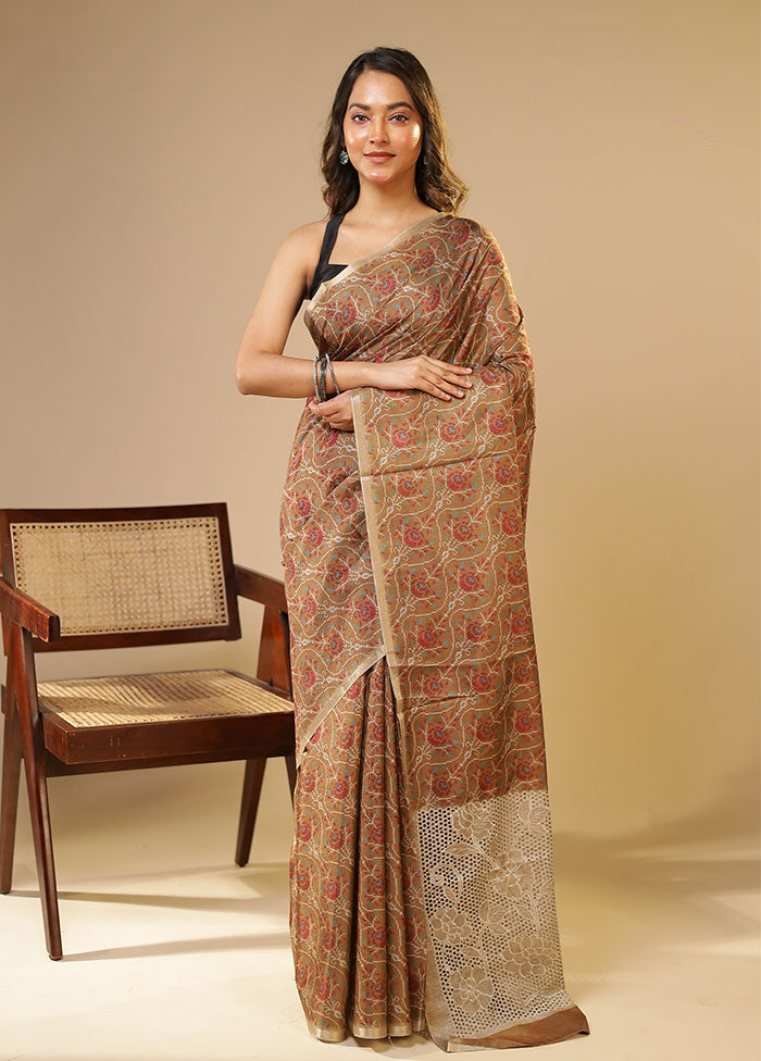 Rust Tussar Silk Saree With Blouse Piece