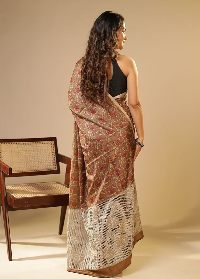 Rust Tussar Silk Saree With Blouse Piece