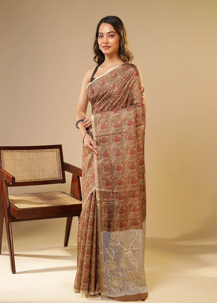 Rust Tussar Silk Saree With Blouse Piece