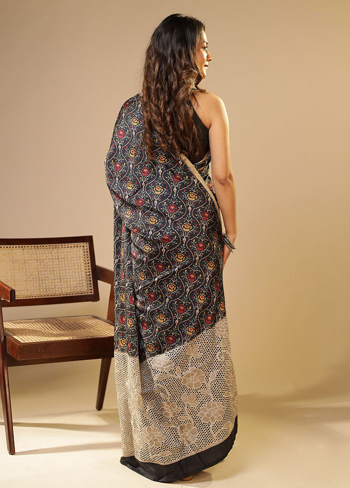 Blue Tussar Silk Saree With Blouse Piece