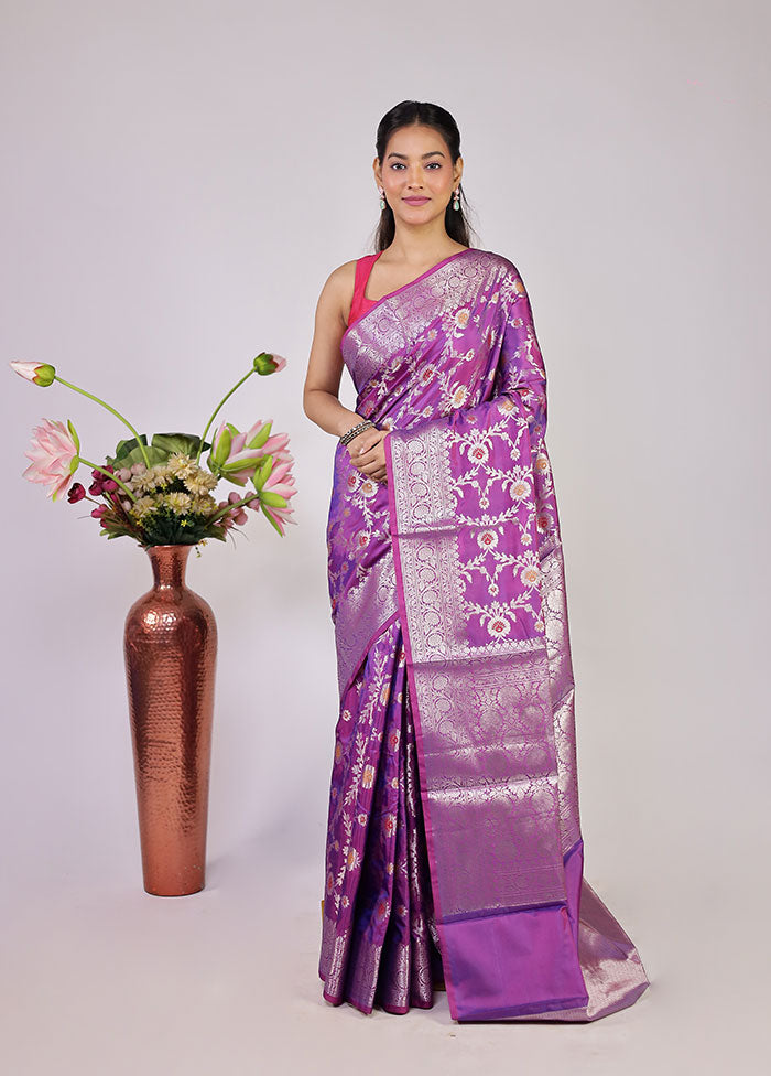 Purple Dupion Silk Saree With Blouse Piece