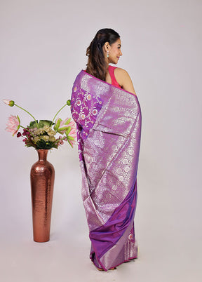 Purple Dupion Silk Saree With Blouse Piece
