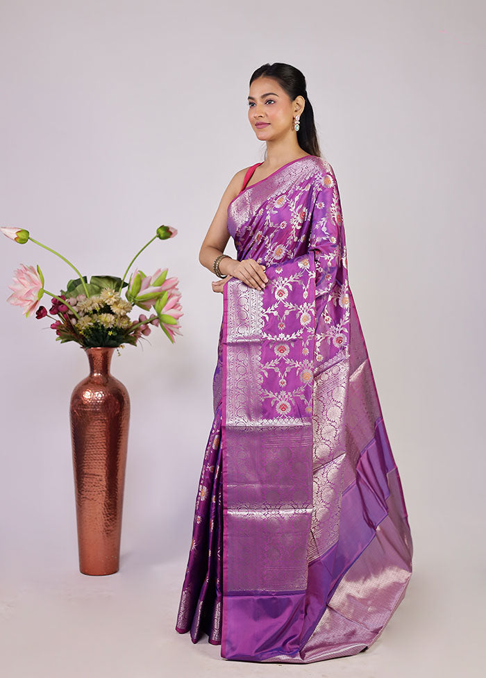 Purple Dupion Silk Saree With Blouse Piece