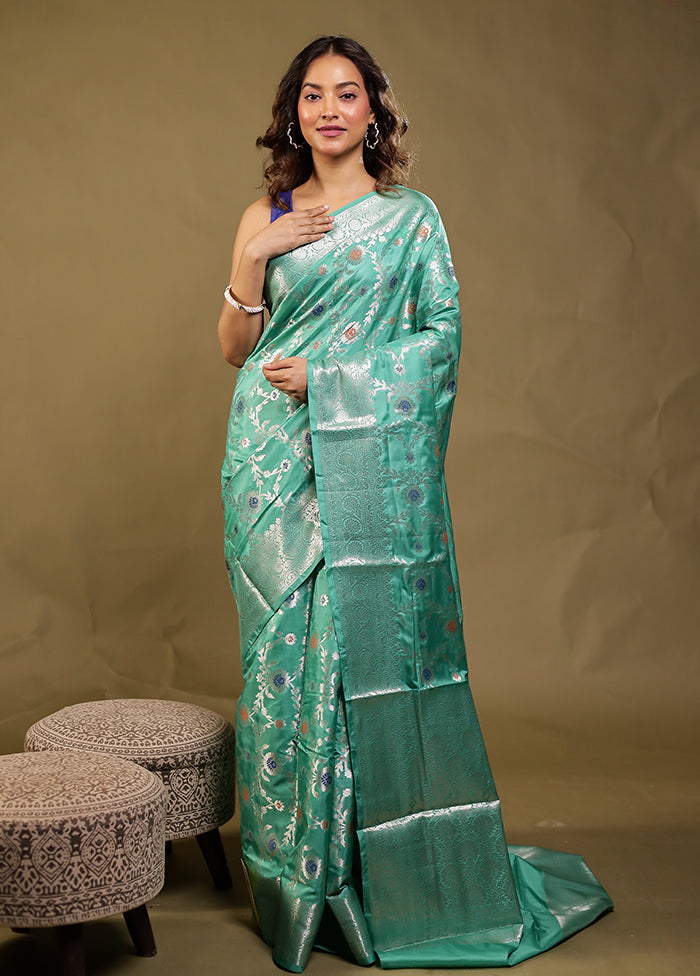 Green Dupion Silk Saree With Blouse Piece